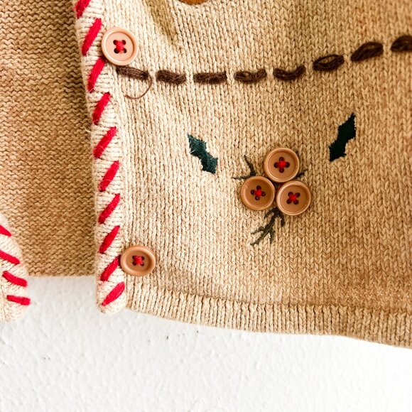VINTAGE Crystal Kobe Ramie & Cotton Knit w/Christmas Cookie Appliqué Cardigan - Picture 12 of 12